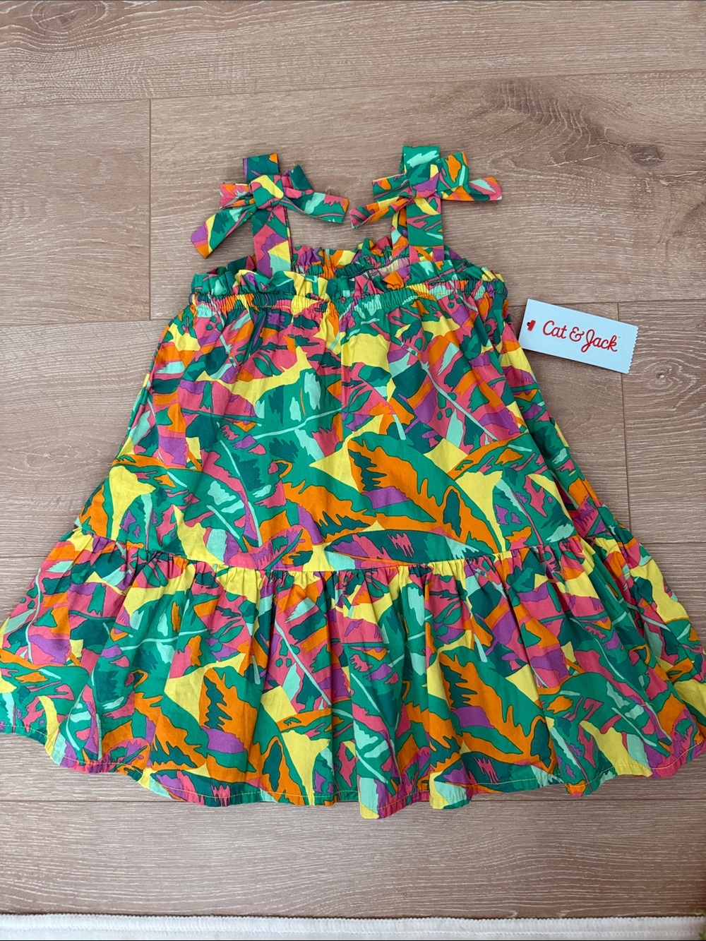 Cat & Jack Bright Tropical Tie-Strap Sundress in Green, Yellow, Orange & Pink